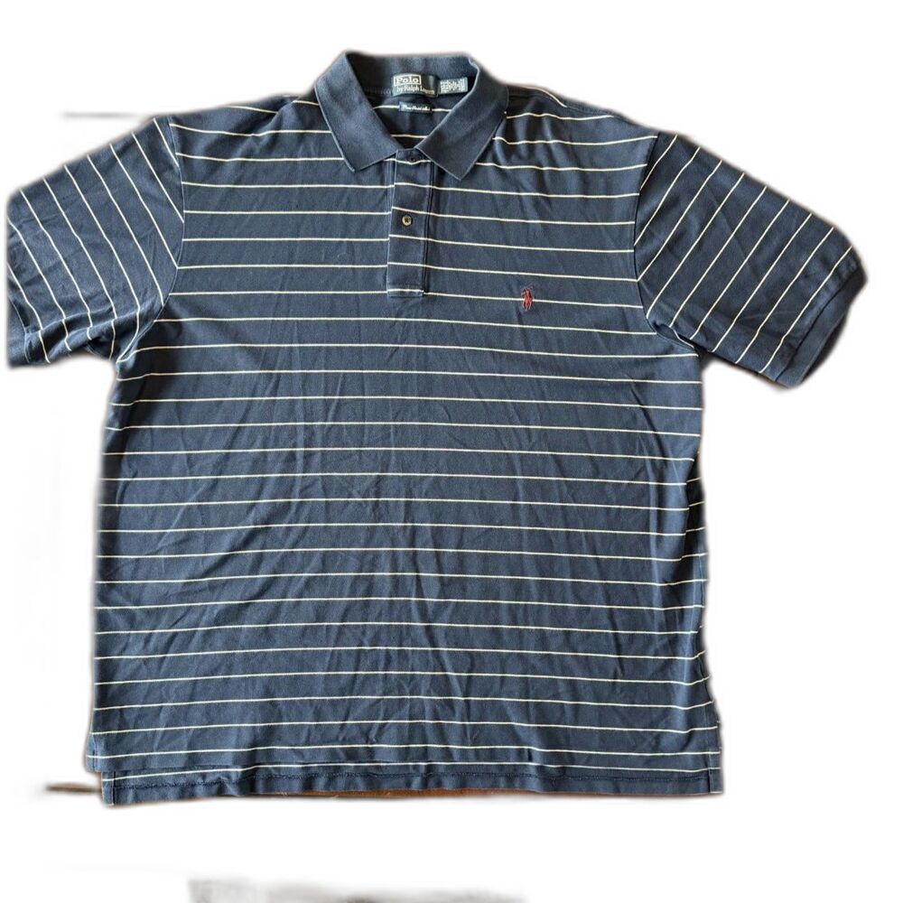 Polo Ralph Lauren 3XLT Polo Shirt Navy Stripe Big Tall Pima Stretch Mesh Preppy